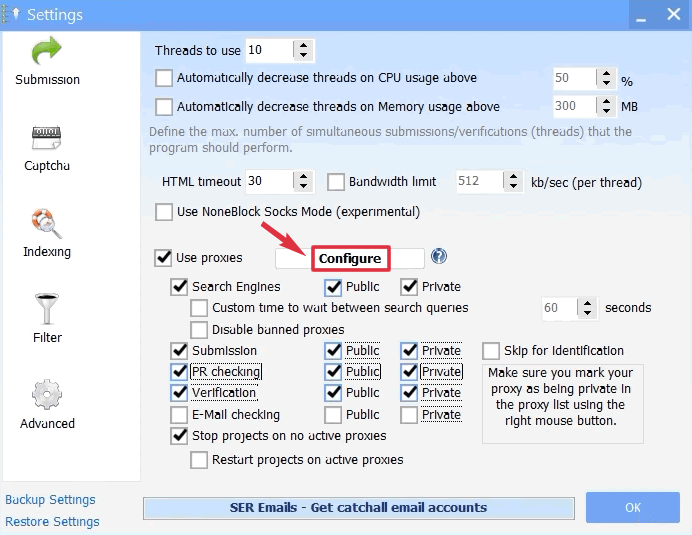 GSA Ranker Proxy Settings