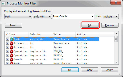 Filter Proxy Settings