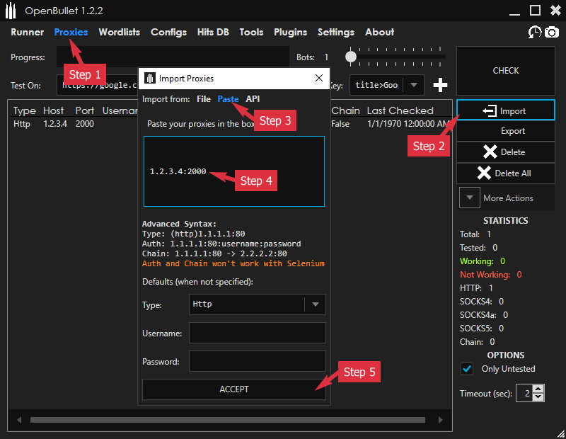 OpenBullet/SilverBullet Import Proxy