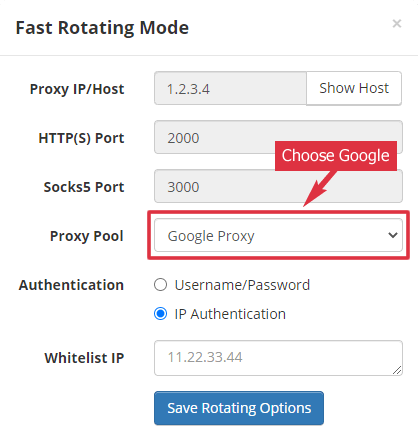 Rotating Proxy Google Option